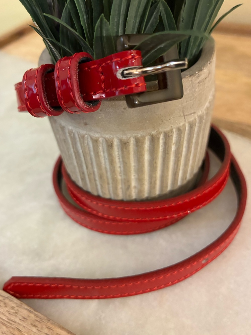 Carolina Herrera Glossy Red Slim Patent Belt with Tortoise Buckle